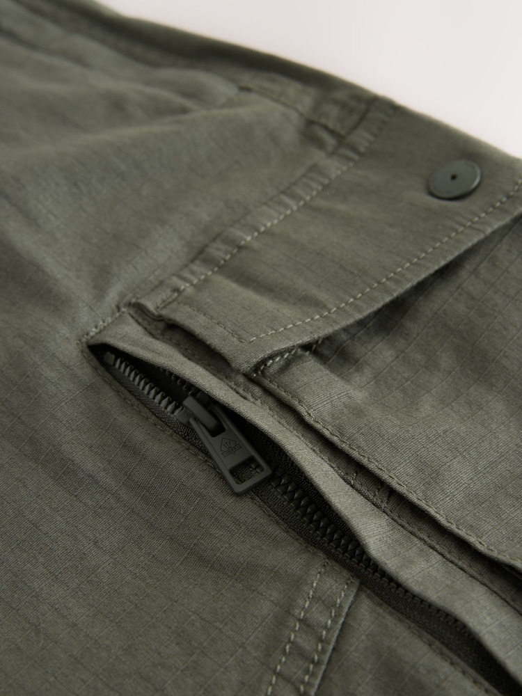 Khaki Green Belted Ripstop Cargo Shorts - Image 14 of 14