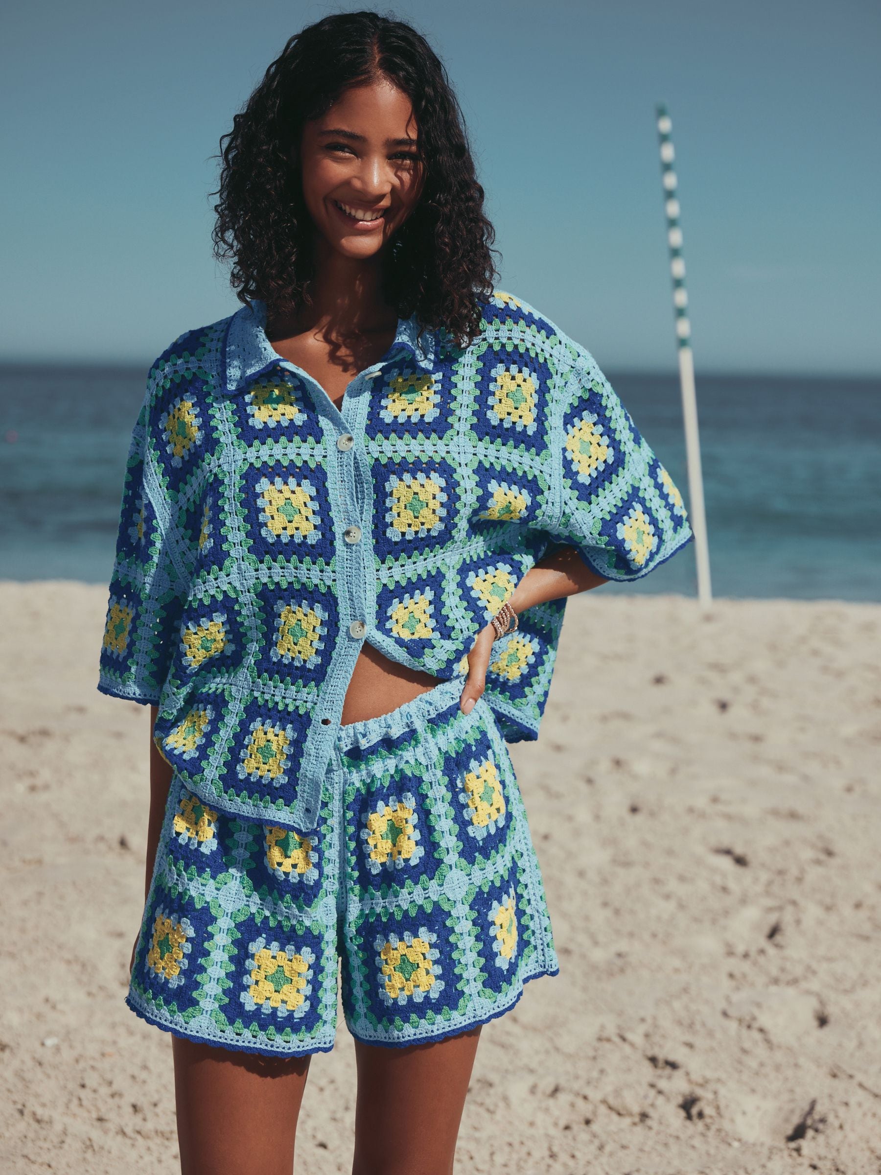 Buy Blue/Green Square Crochet Shirt from Next Oman