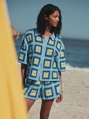 أزرق/أخضر - Square Crochet Shirt - Image 2 of 8