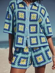 أزرق/أخضر - Square Crochet Shirt - Image 4 of 8