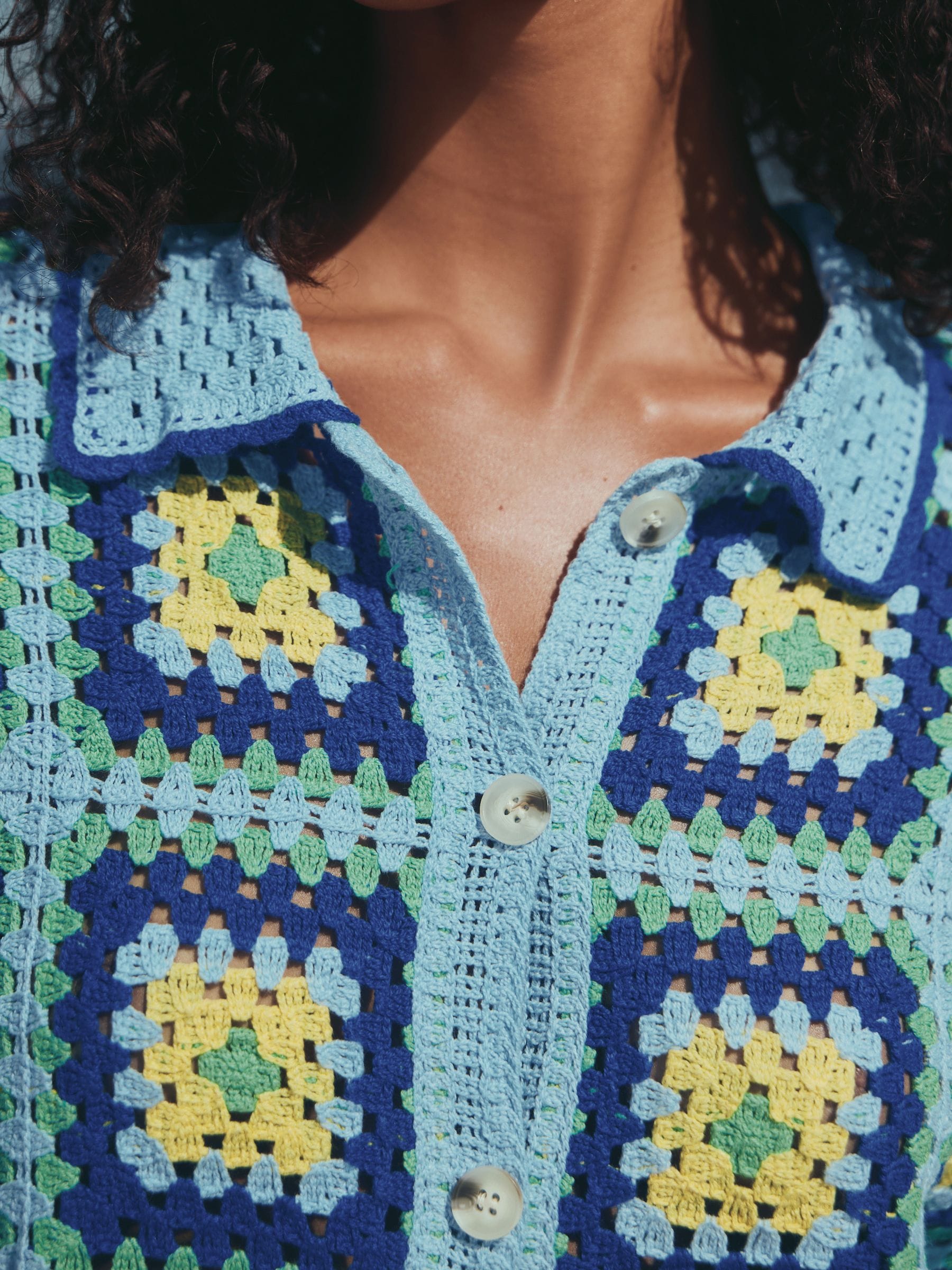 Buy Blue/Green Square Crochet Shirt from Next Oman