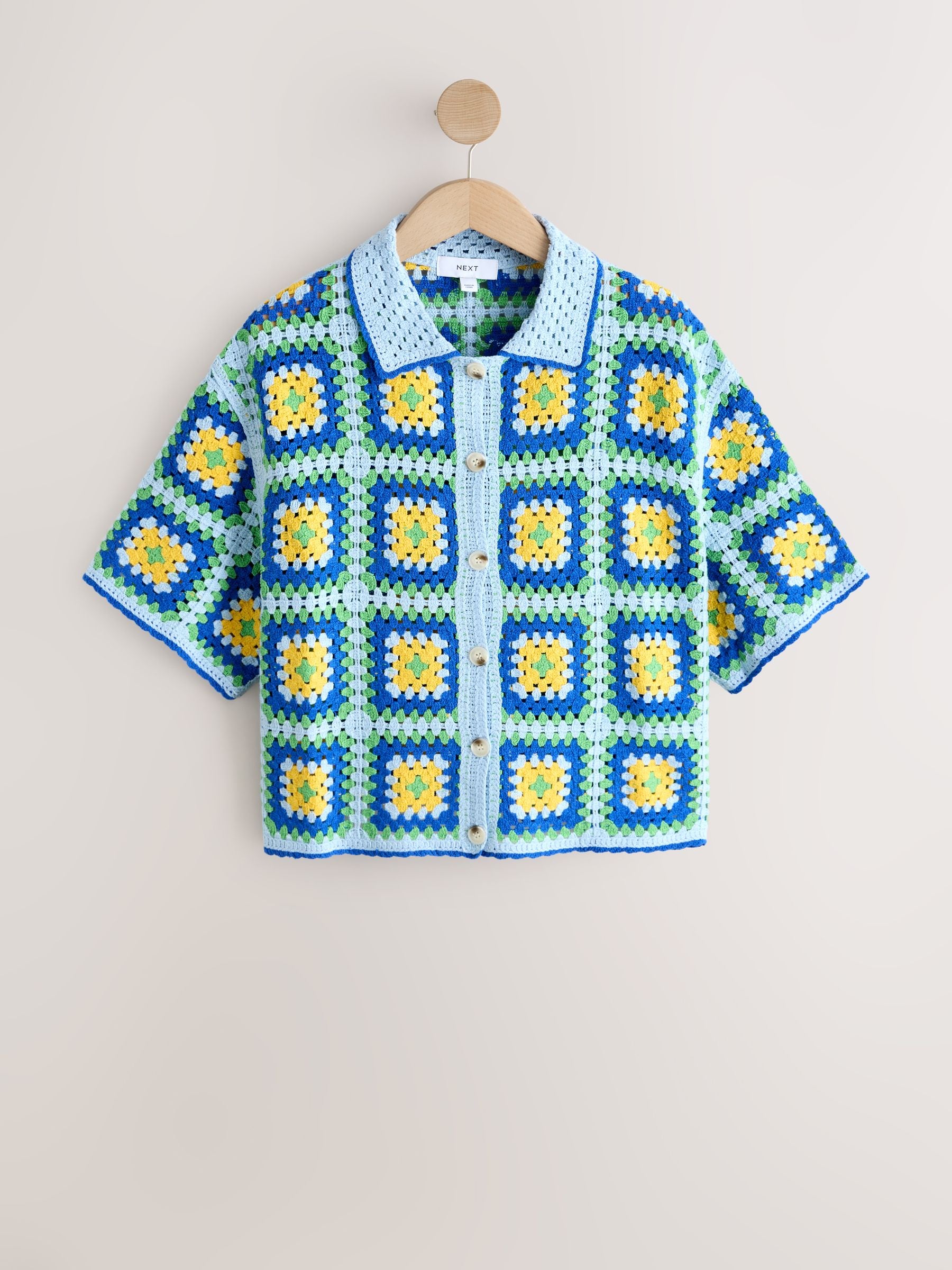 Buy Blue/Green Square Crochet Shirt from Next Oman