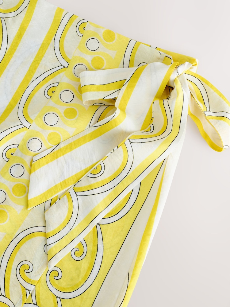 Yellow / White Print - Minirock in Wickeloptik - Bild 8 von 8