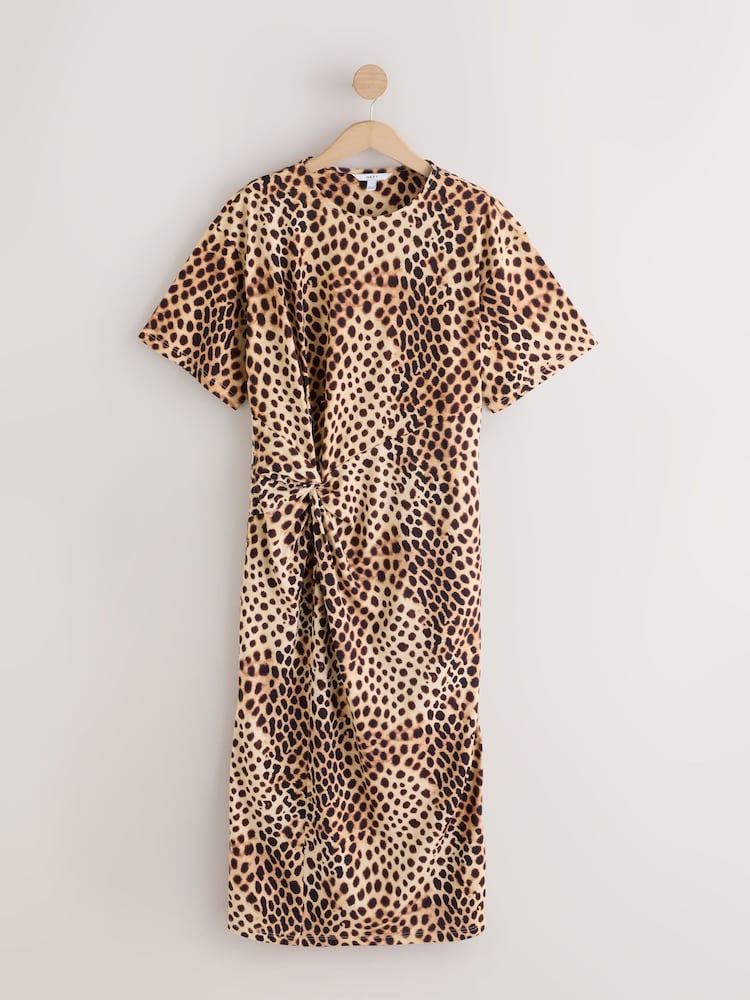 Leopard Print Jersey Twist T-Shirt Summer Dress - Image 1 of 4 Leopard Print Jersey Twist T-Shirt Summer Dress - Image 1 of 4