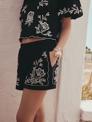 Negru - Jersey Embroidered Shorts - Imaginea 4 din 7