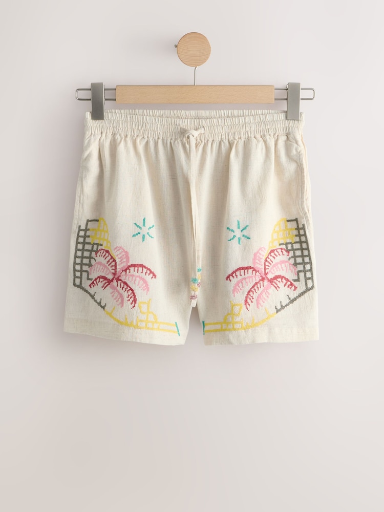 Ecru Cross Stitch Detail Shorts - Image 1 of 3