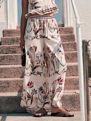 White/Green Tulip Print - Palazzo-Hose mit weitem Bein - Bild 2 von 6