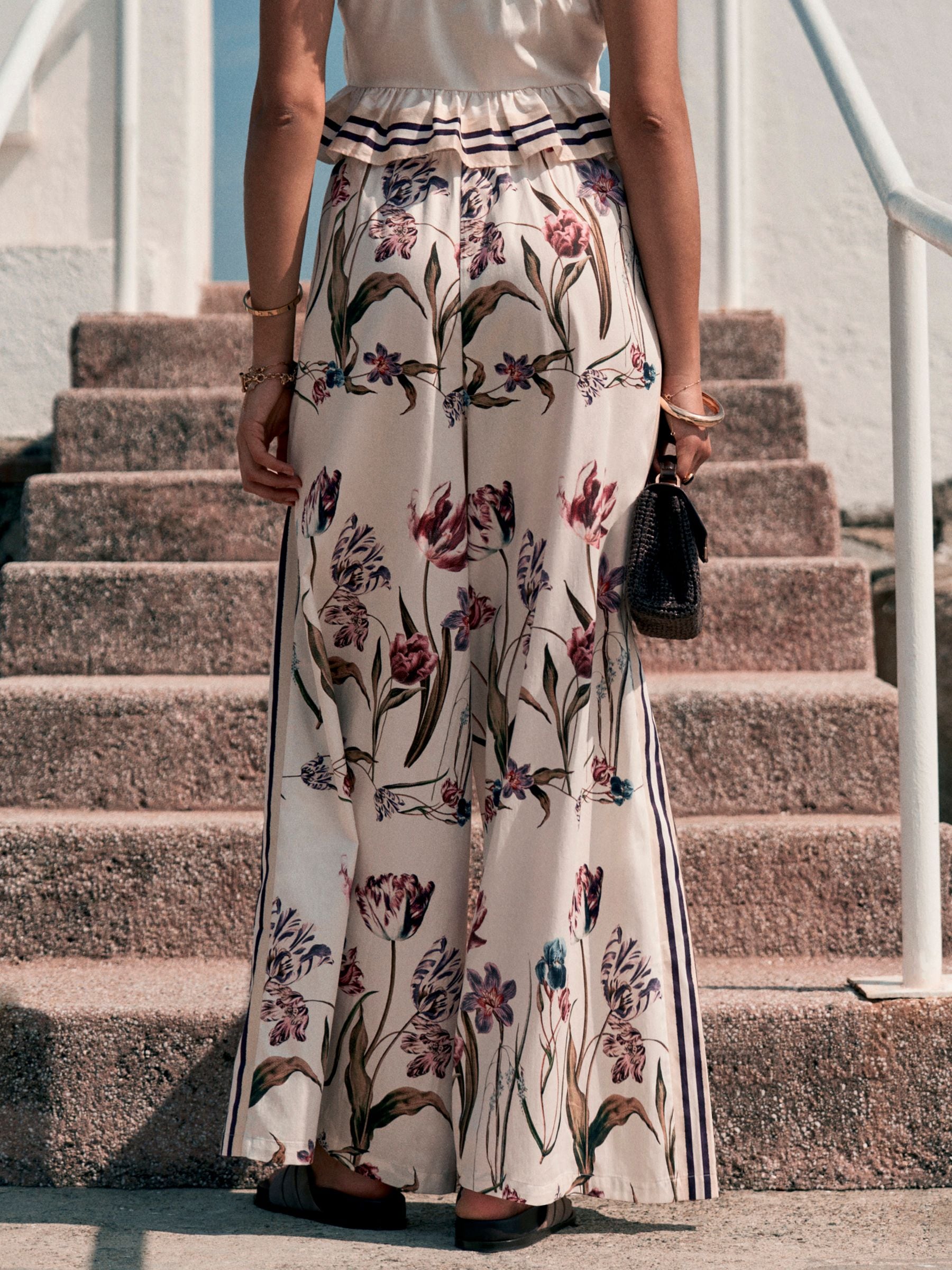Buy White/Green Tulip Print Palazzo Wide Leg Trousers from the