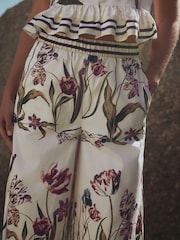 White/Green Tulip Print Palazzo Wide Leg Trousers - Image 7 of 10