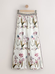White/Green Tulip Print Palazzo Wide Leg Trousers - Image 8 of 10