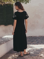 Black / Ecru Embroidered Jersey T Shirt Dress - Image 3 of 7