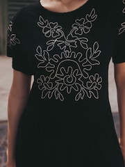 Black / Ecru Embroidered Jersey T Shirt Dress - Image 4 of 7