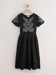 Black / Ecru Embroidered Jersey T Shirt Dress - Image 5 of 7