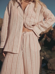 Pink Stripe N. Premium 100% Linen Wide Leg Palazzo Trousers - Image 6 of 10
