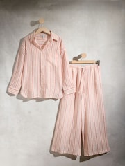 Pink Stripe N. Premium 100% Linen Wide Leg Palazzo Trousers - Image 8 of 10