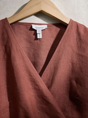 赭棕色 - Linen Wrap Top - 圖片 8/9