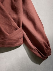 赭棕色 - Linen Wrap Top - 圖片 9/9