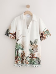 Cream Palm Print Collared Jersey Kaftan - Image 1 of 3