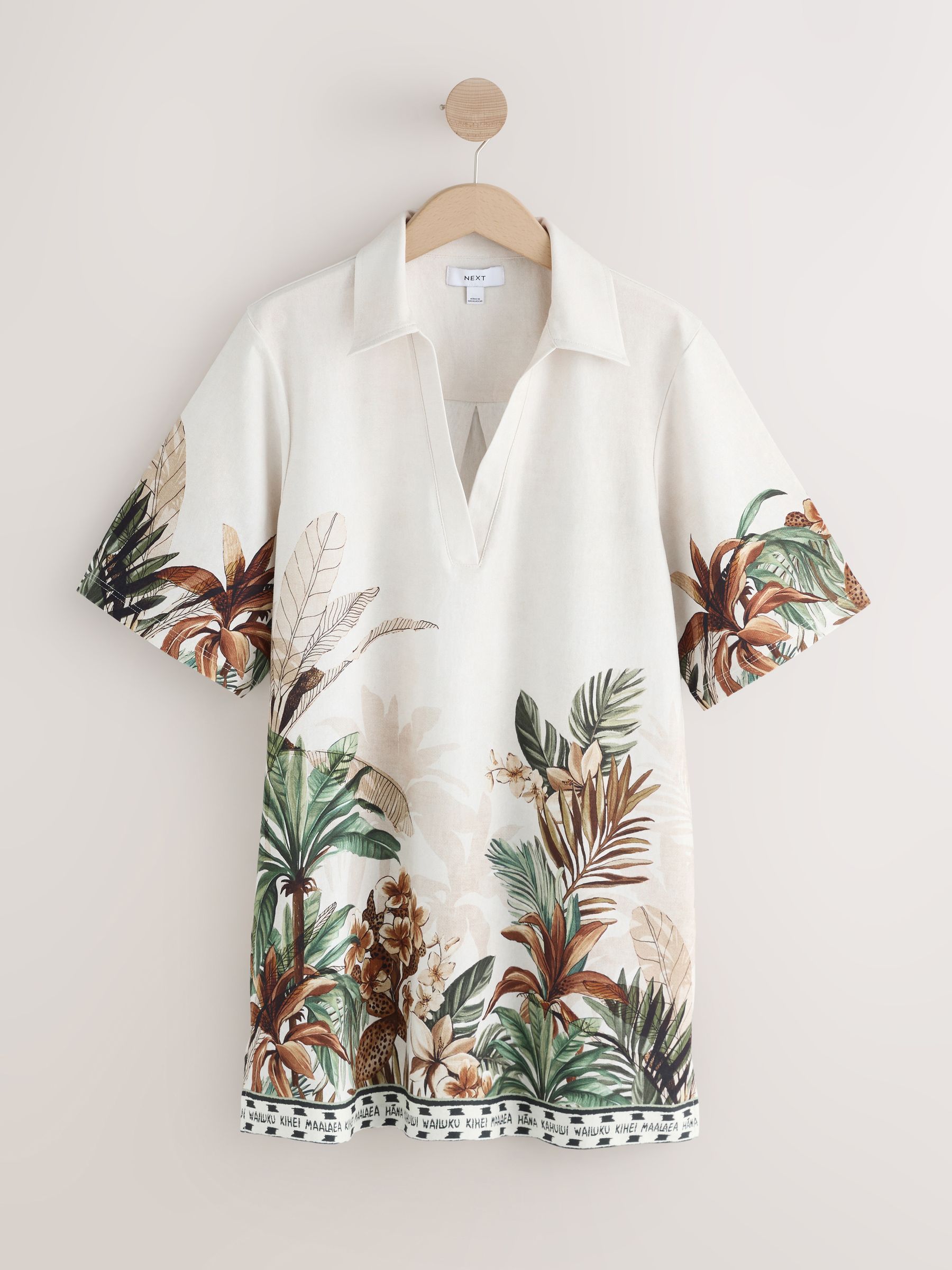 Buy Cream Palm Print Collared Jersey Kaftan from Next USA