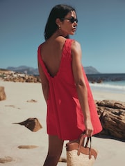 Röd - Ric Rac Jersey-playsuit med kant - Bild 4 av 8