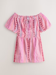 Roz deschis - Jaquard Off Shoulder Playsuit - Imaginea 1 din 3