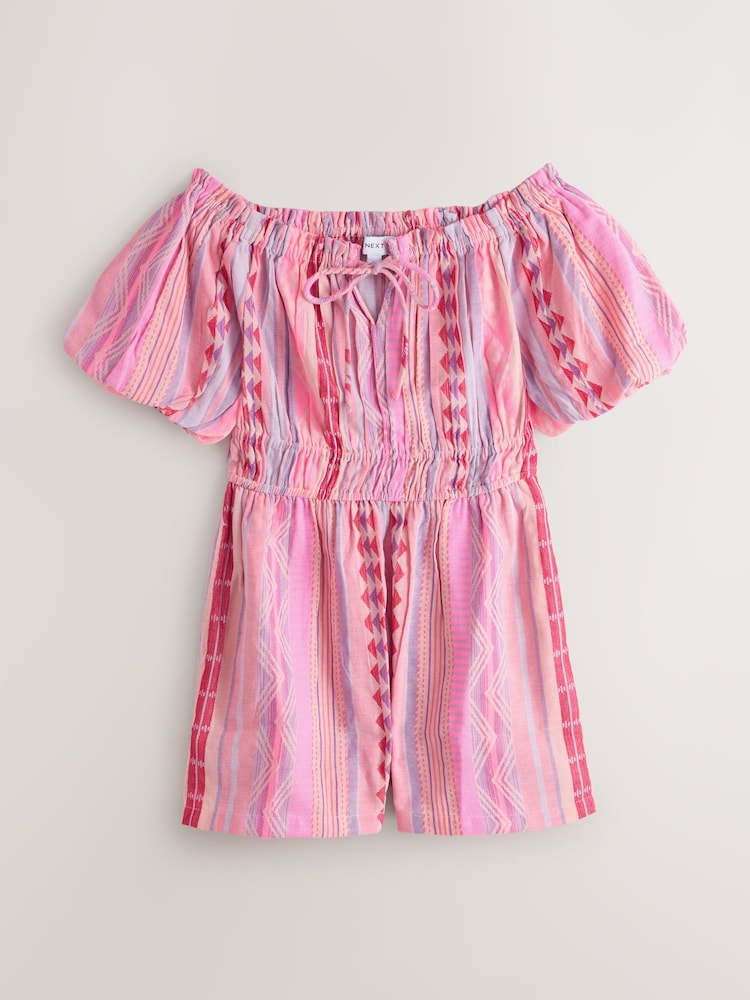 Roz deschis - Jaquard Off Shoulder Playsuit - Imaginea 1 din 3