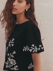 Negru - bluză brodată Jerseu - Imaginea 4 din 8