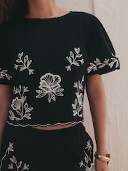 Negru - bluză brodată Jerseu - Imaginea 5 din 8