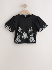 Negru - bluză brodată Jerseu - Imaginea 6 din 8