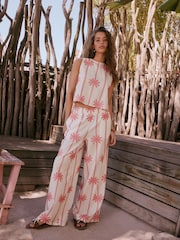 Ecru/Pink Embroidered Palm Shell Top - Image 3 of 9