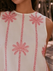 Ecru/Pink Embroidered Palm Shell Top - Image 6 of 9