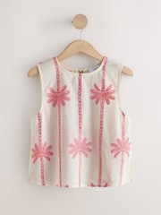 Ecru/Pink Embroidered Palm Shell Top - Image 7 of 9