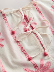 Ecru/Pink Embroidered Palm Shell Top - Image 9 of 9