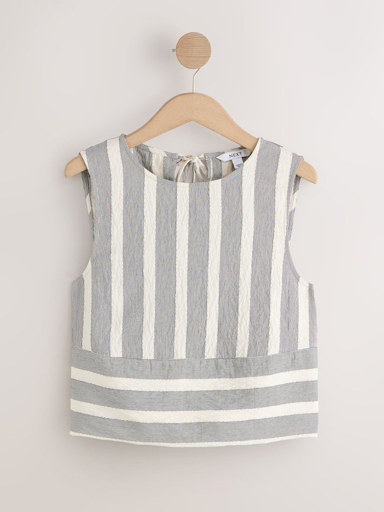 Monochrome Stripe Shell Sleeveless Top - Image 1 of 3 Monochrome Stripe Shell Sleeveless Top - Image 1 of 3