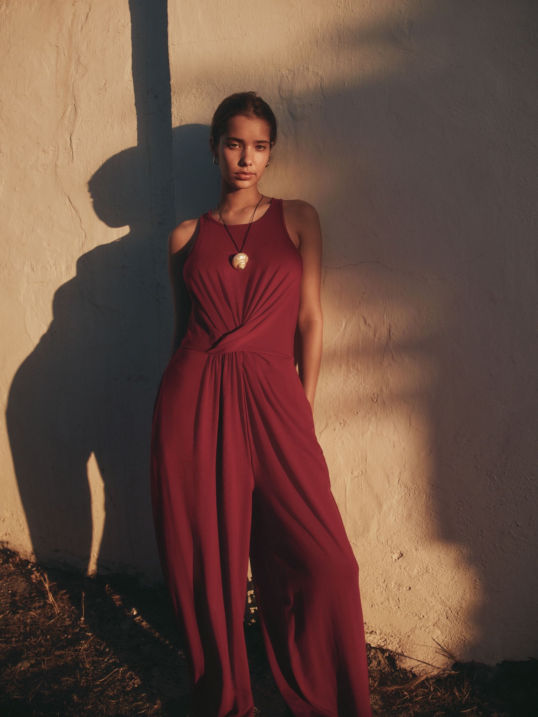 Buy Burgundy Red Twist Waist Jersey Jumpsuit from the Next UK