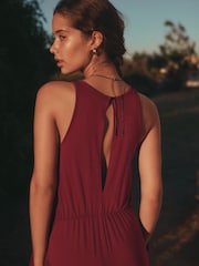 Burgundy Red Twist Waist Jersey Jumpsuit - Image 4 of 9