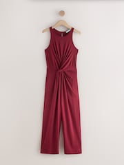 Burgundy Red Twist Waist Jersey Jumpsuit - Image 7 of 9