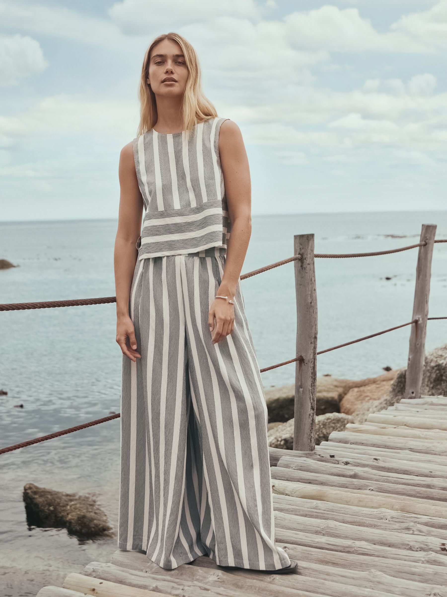 Buy Black/White Stripe Wide Leg Trousers from Next Australia