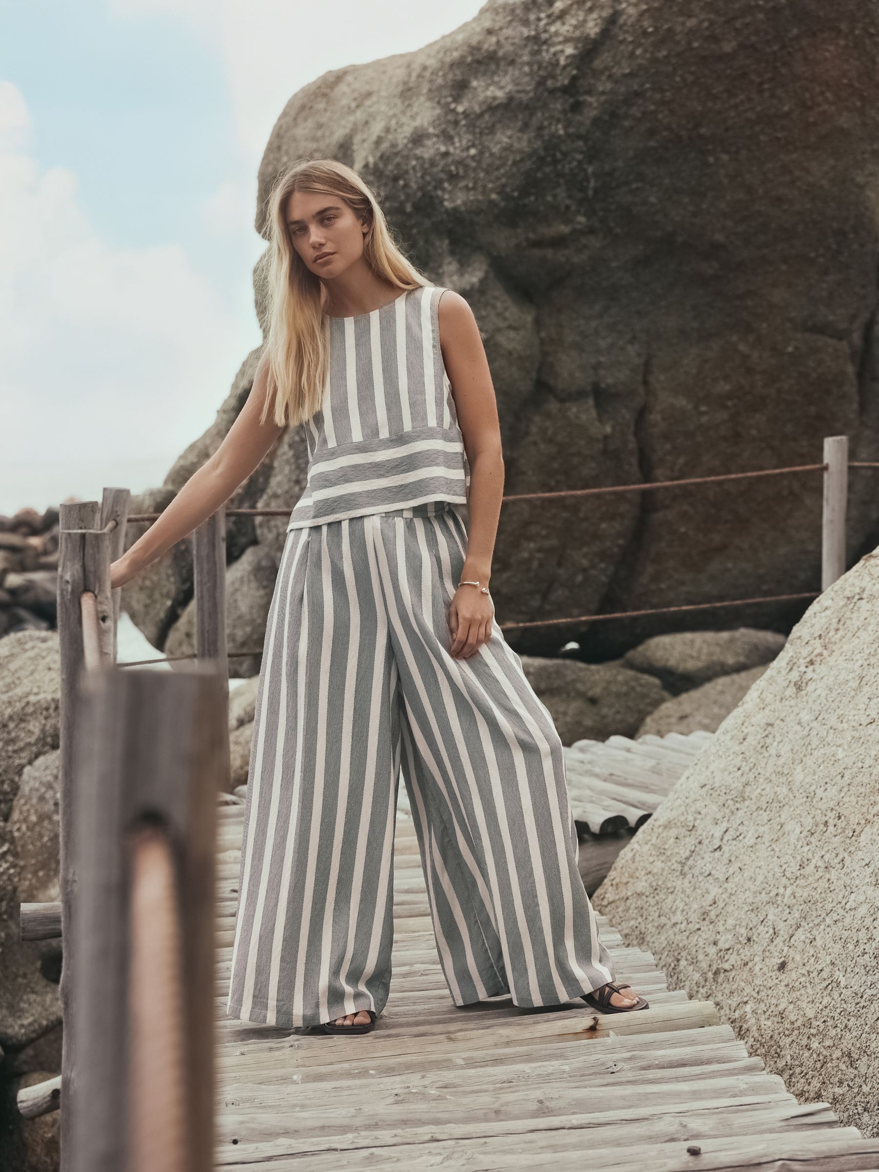 Buy Black/White Stripe Wide Leg Trousers from Next Australia