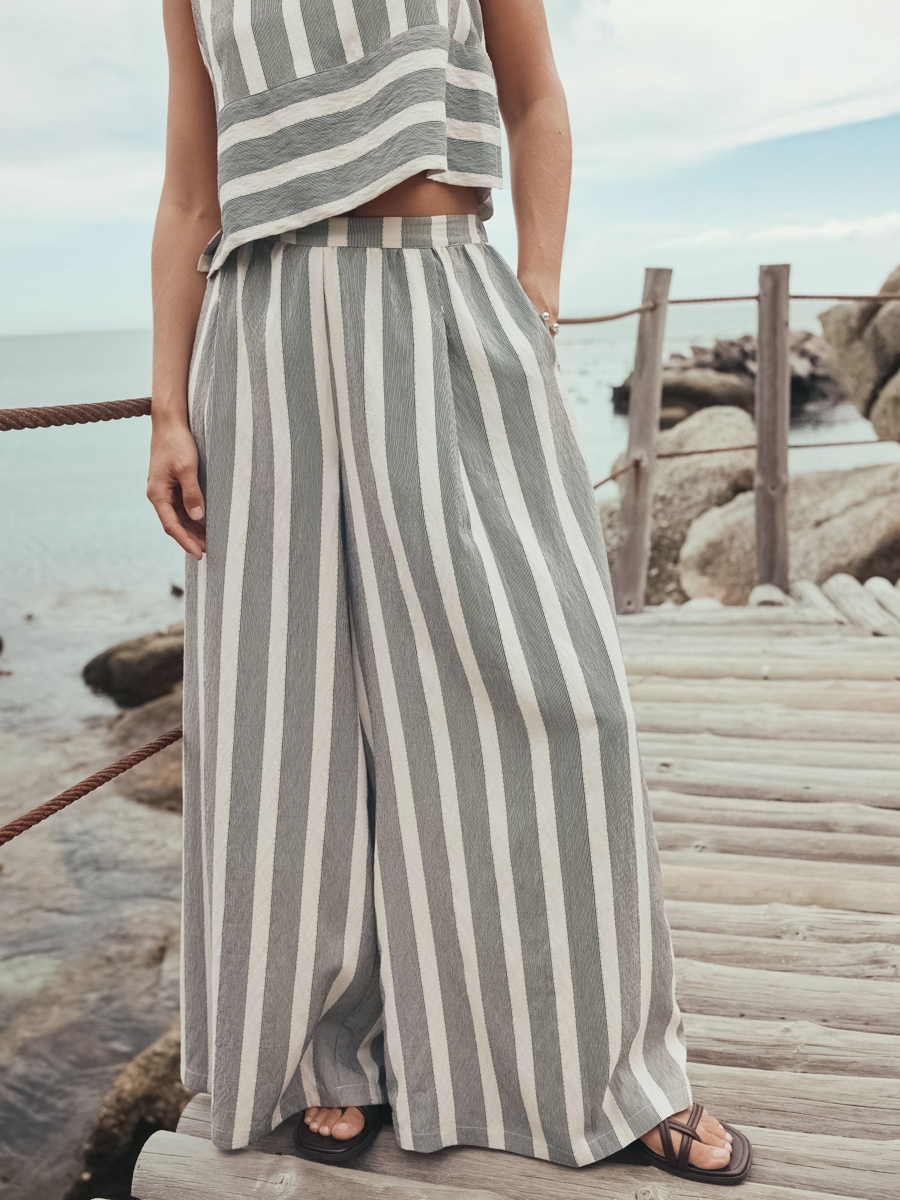 Buy Black/White Stripe Wide Leg Trousers from Next Australia
