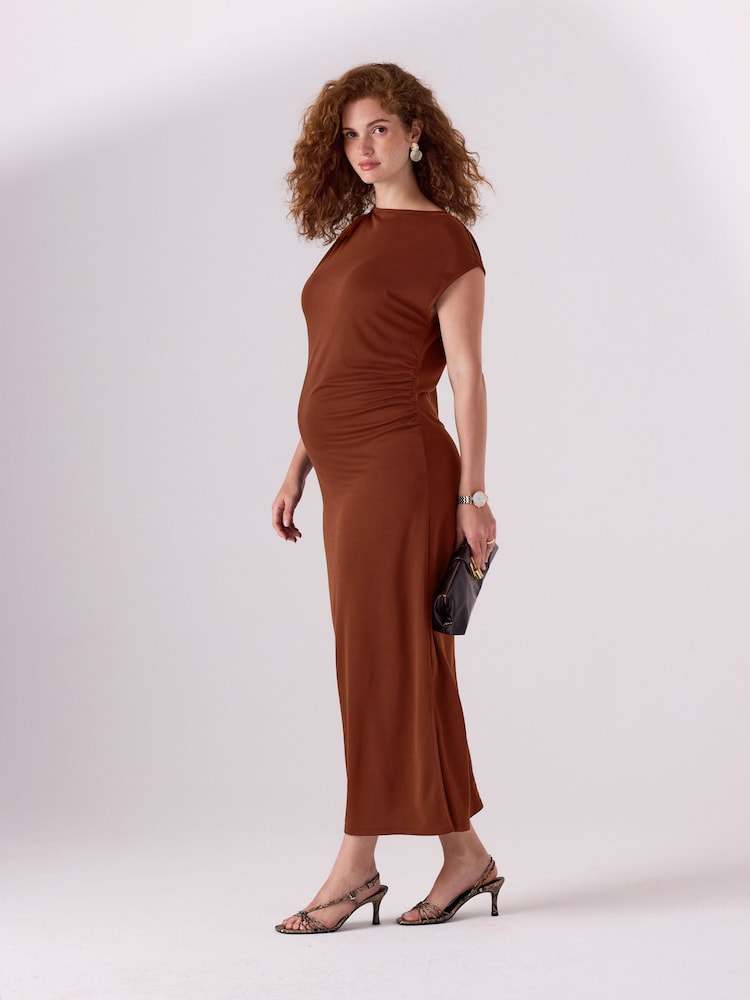 Rust Brown Maternity Short Sleeve Dress - Image 2 of 9
