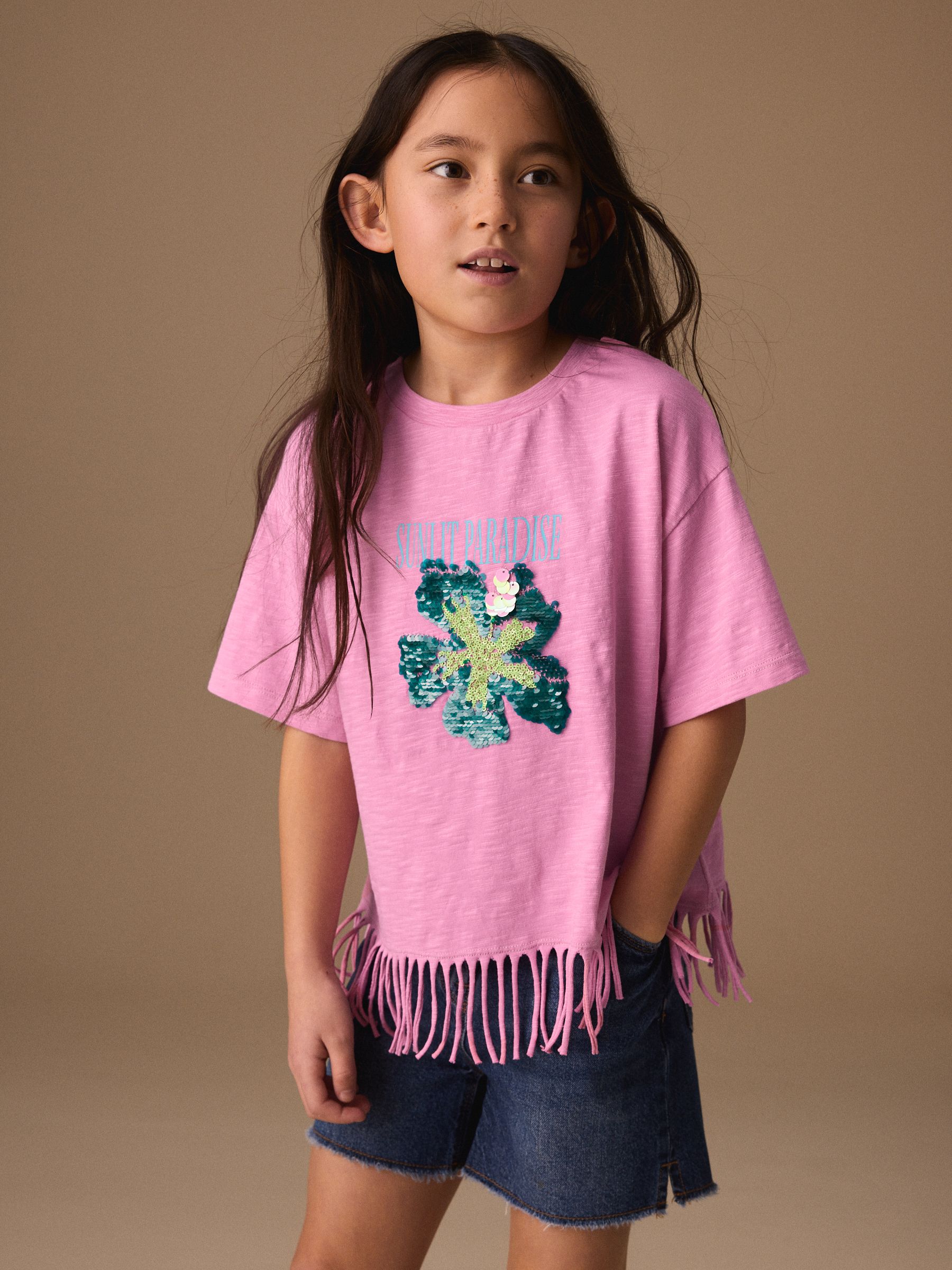 Next：日本 ピンク フラワー - フリンジTシャツ（3～16歳） from Next