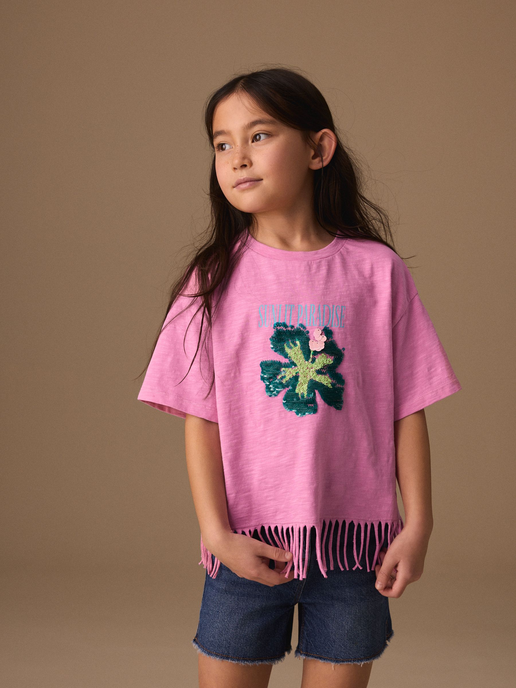 Next：日本 ピンク フラワー - フリンジTシャツ（3～16歳） from Next