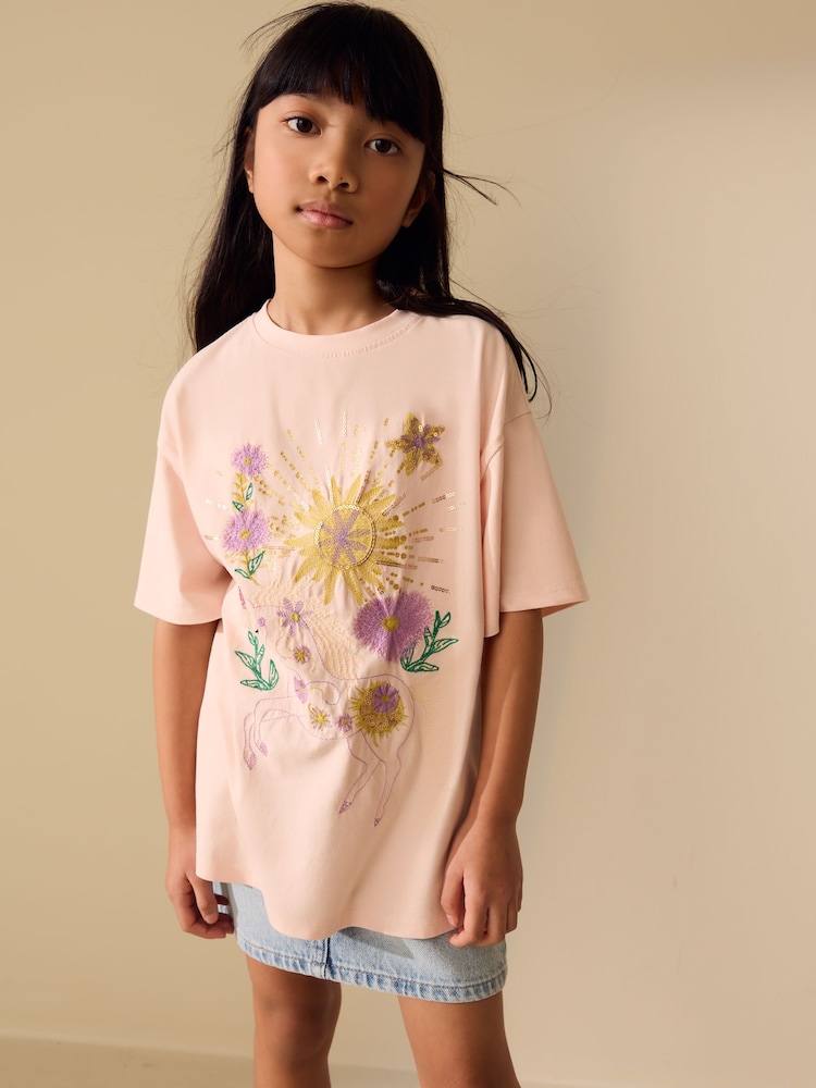 Pink Unicorn Sequin Oversized T-Shirt (3-16yrs) - Image 1 of 5