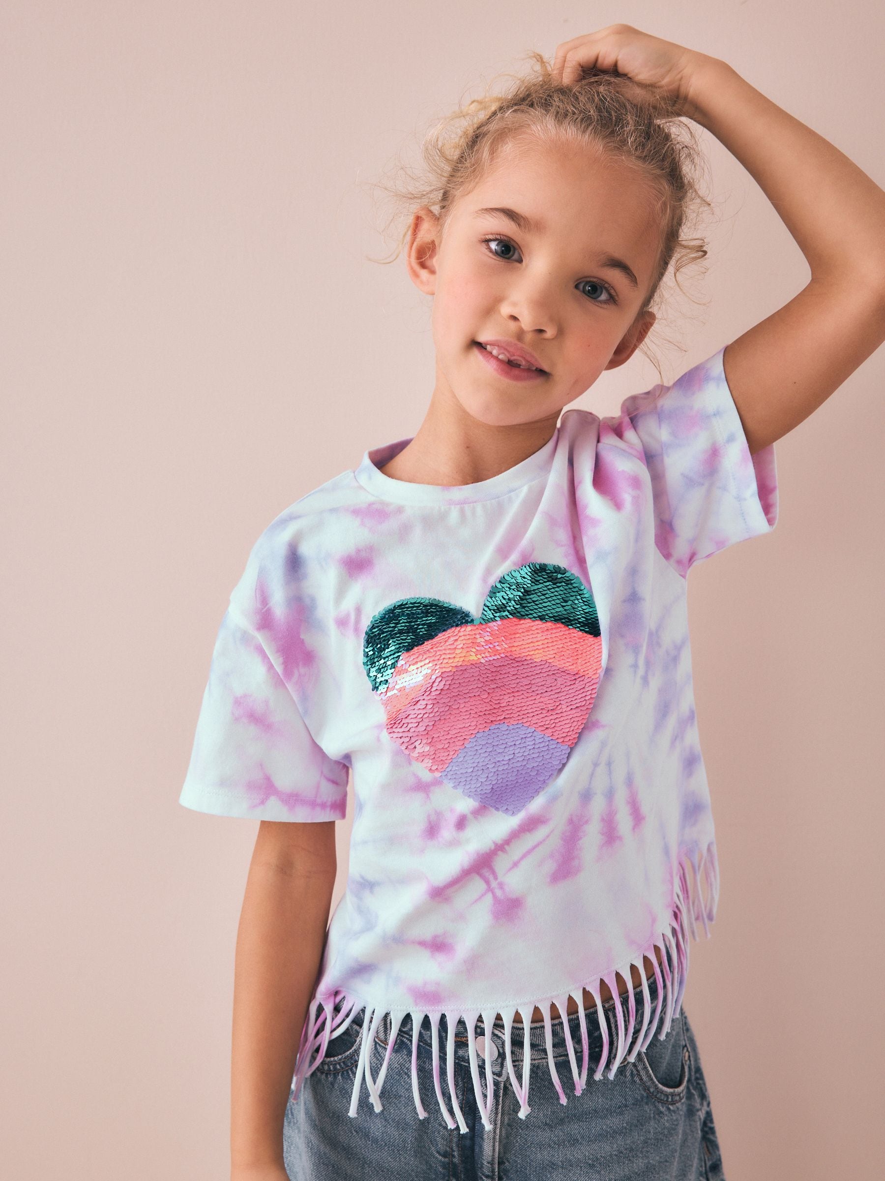 Next：日本 Pink Tie-Dye - フリンジTシャツ（3～16歳） from Next Japan