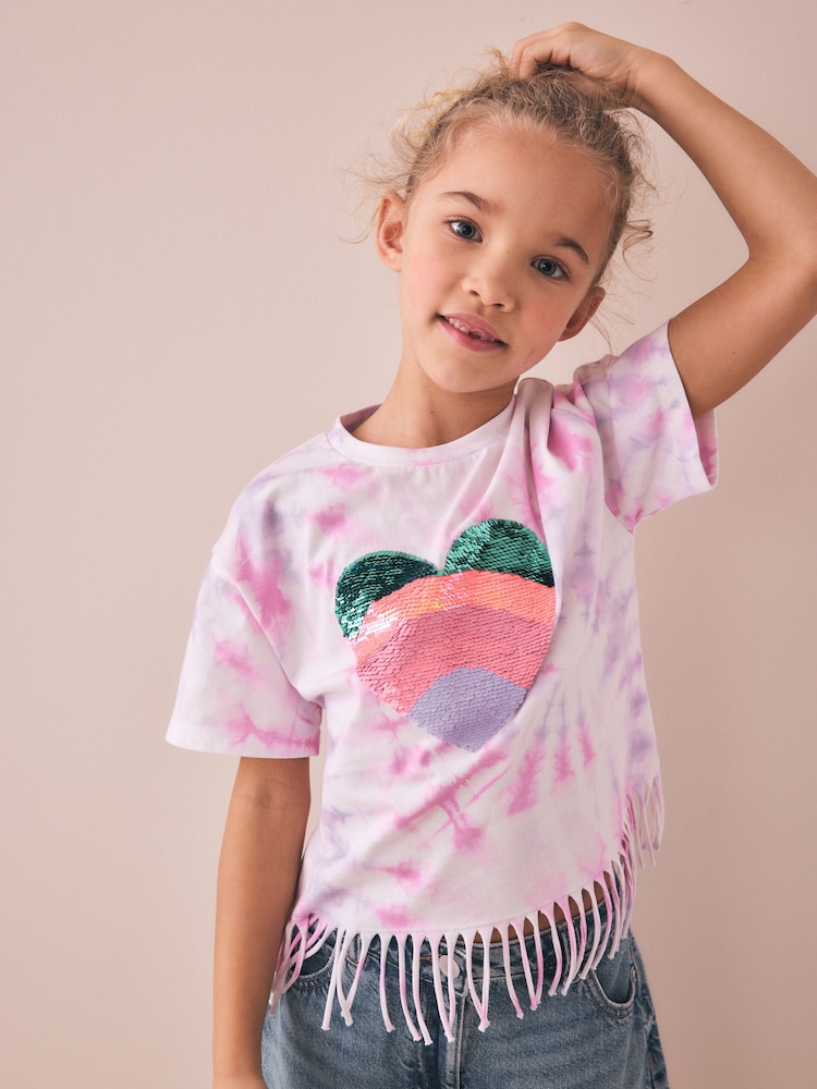Pink Tie-Dye Fringe T-Shirt (3-16yrs) - Image 1 of 4