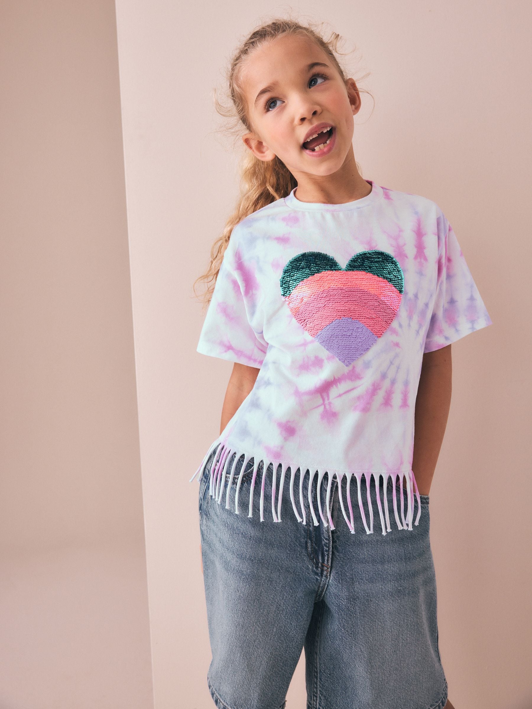 Next：日本 Pink Tie-Dye - フリンジTシャツ（3～16歳） from Next Japan