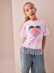Pink Tie-Dye Fringe T-Shirt (3-16yrs) - Image 2 of 4