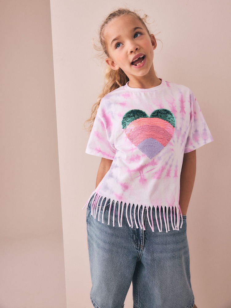 Pink Tie-Dye Fringe T-Shirt (3-16yrs) - Image 2 of 4