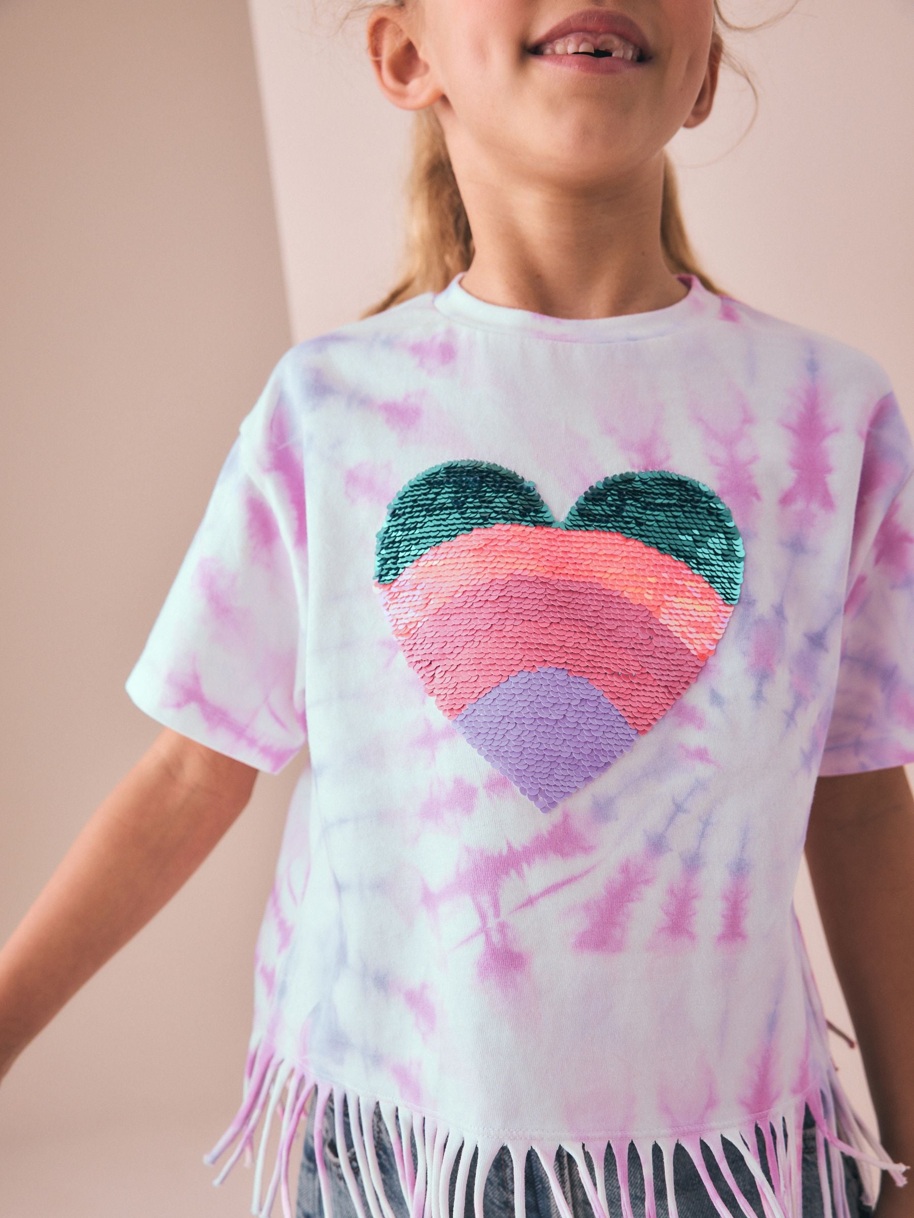 Next：日本 Pink Tie-Dye - フリンジTシャツ（3～16歳） from Next Japan